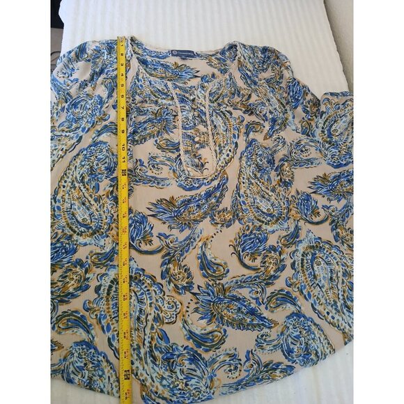 Democracy Womens Blouse Flared Sleeve Blue Paisley  Bohemian Top 1X  Peasant - Picture 11 of 16